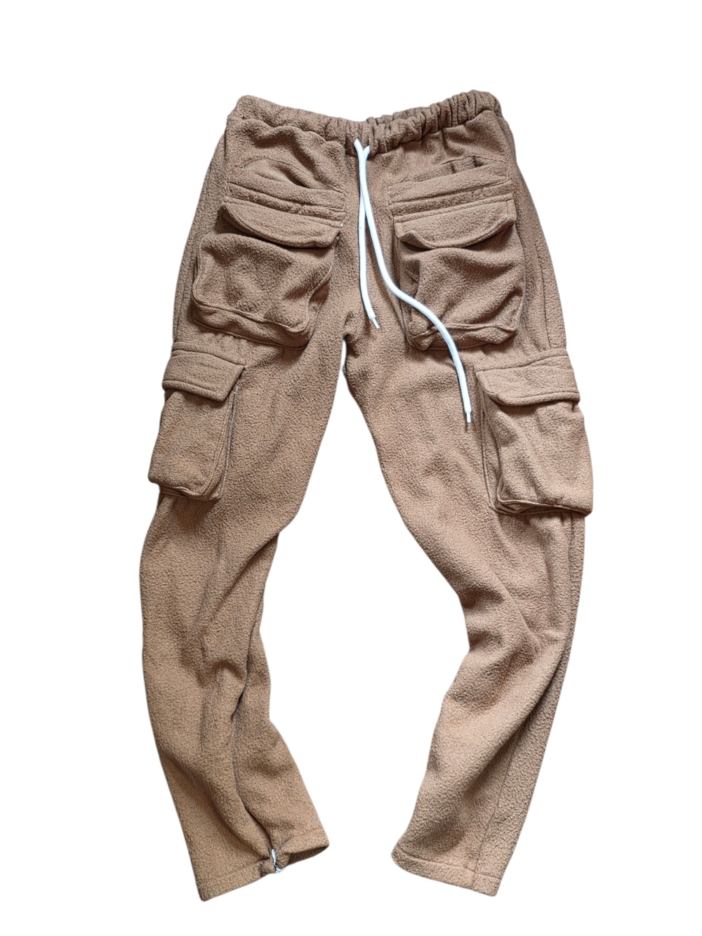 Hollywood Hunna EUC Brown Fleece Cargo 8 Pocket Pants Zip Ankle Drawstring M